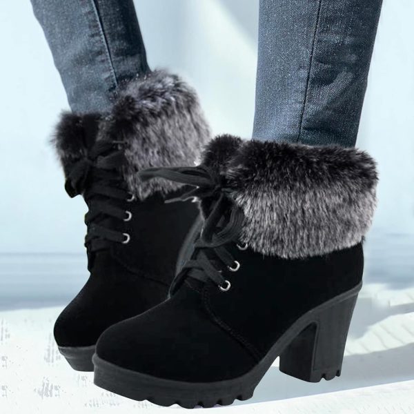 Aniywn Ankle Boots,Women Winter Chunky High Heels Boots Fall Combat Lace Up Booties Platform Shoes - Image 3