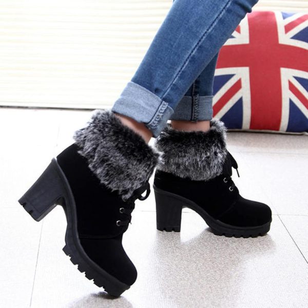 Aniywn Ankle Boots,Women Winter Chunky High Heels Boots Fall Combat Lace Up Booties Platform Shoes - Image 4